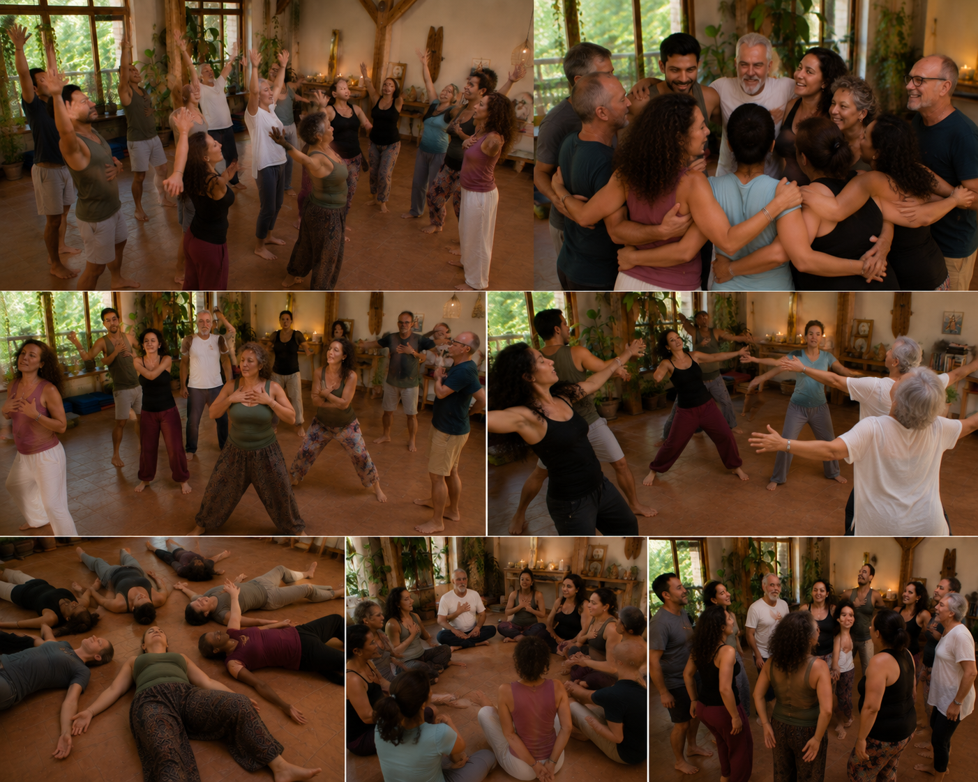 Participantes del retiro holístico de reiki disfrutando experiencias de sanación y bienestar