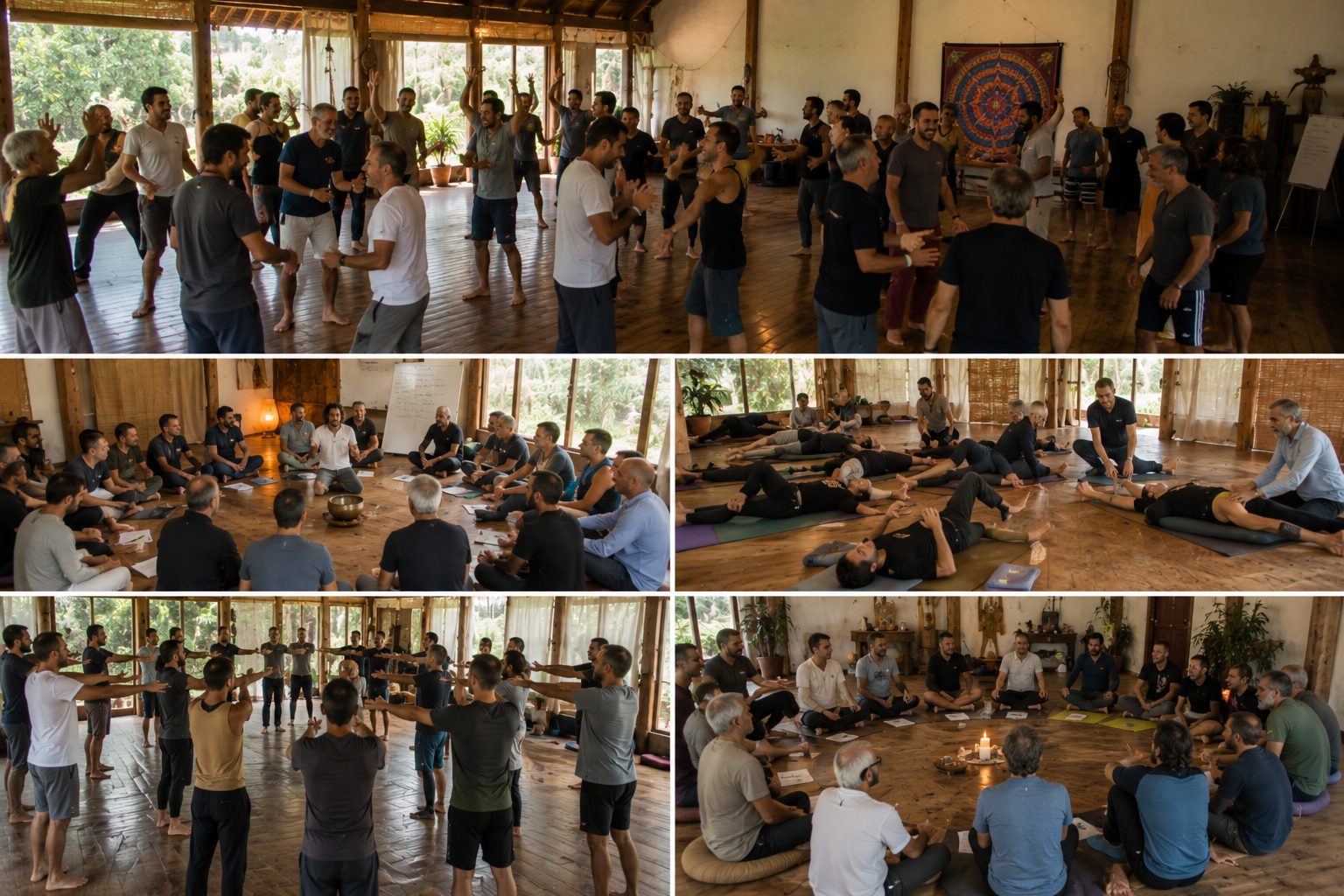 Participantes del retiro holístico de reiki disfrutando experiencias de sanación y bienestar