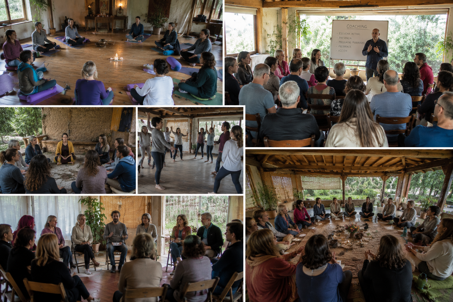 Participantes del retiro holístico de reiki disfrutando experiencias de sanación y bienestar
