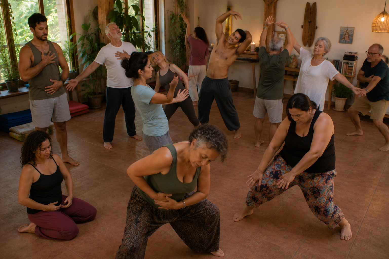 Participantes del retiro holístico de reiki disfrutando experiencias de sanación y bienestar