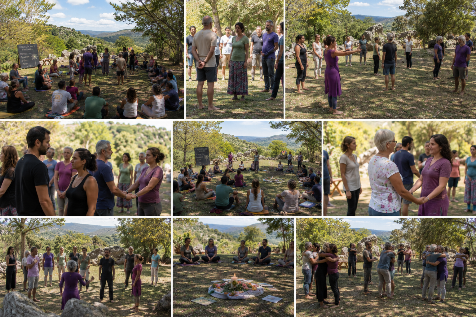 Participantes del retiro holístico de reiki disfrutando experiencias de sanación y bienestar