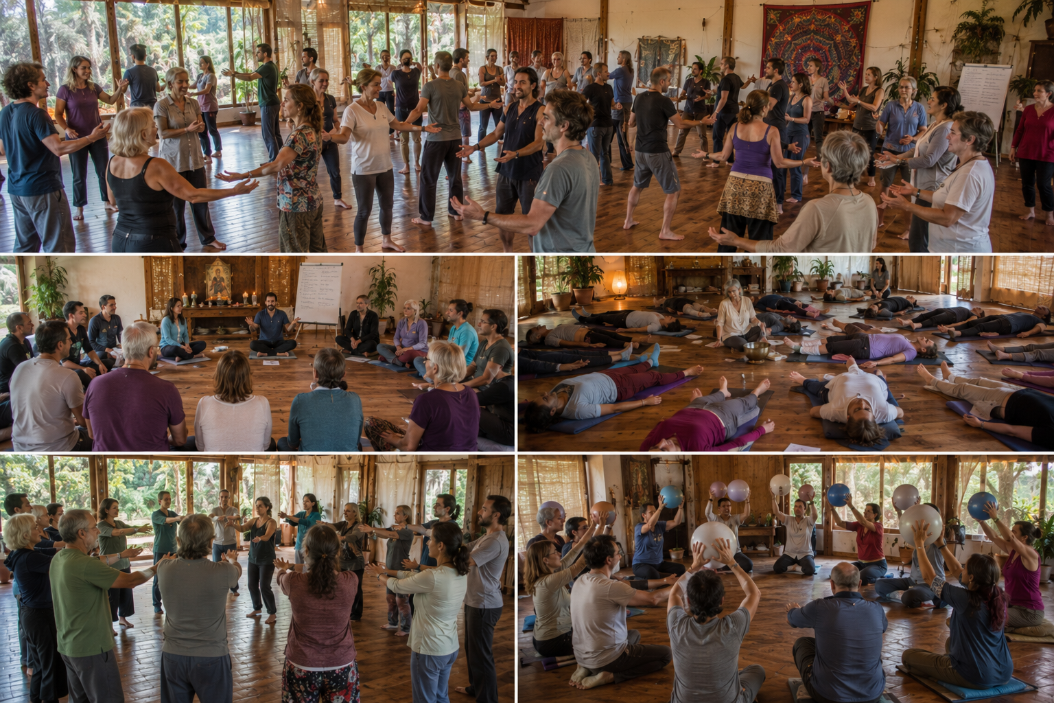 Participantes del retiro holístico de reiki disfrutando experiencias de sanación y bienestar