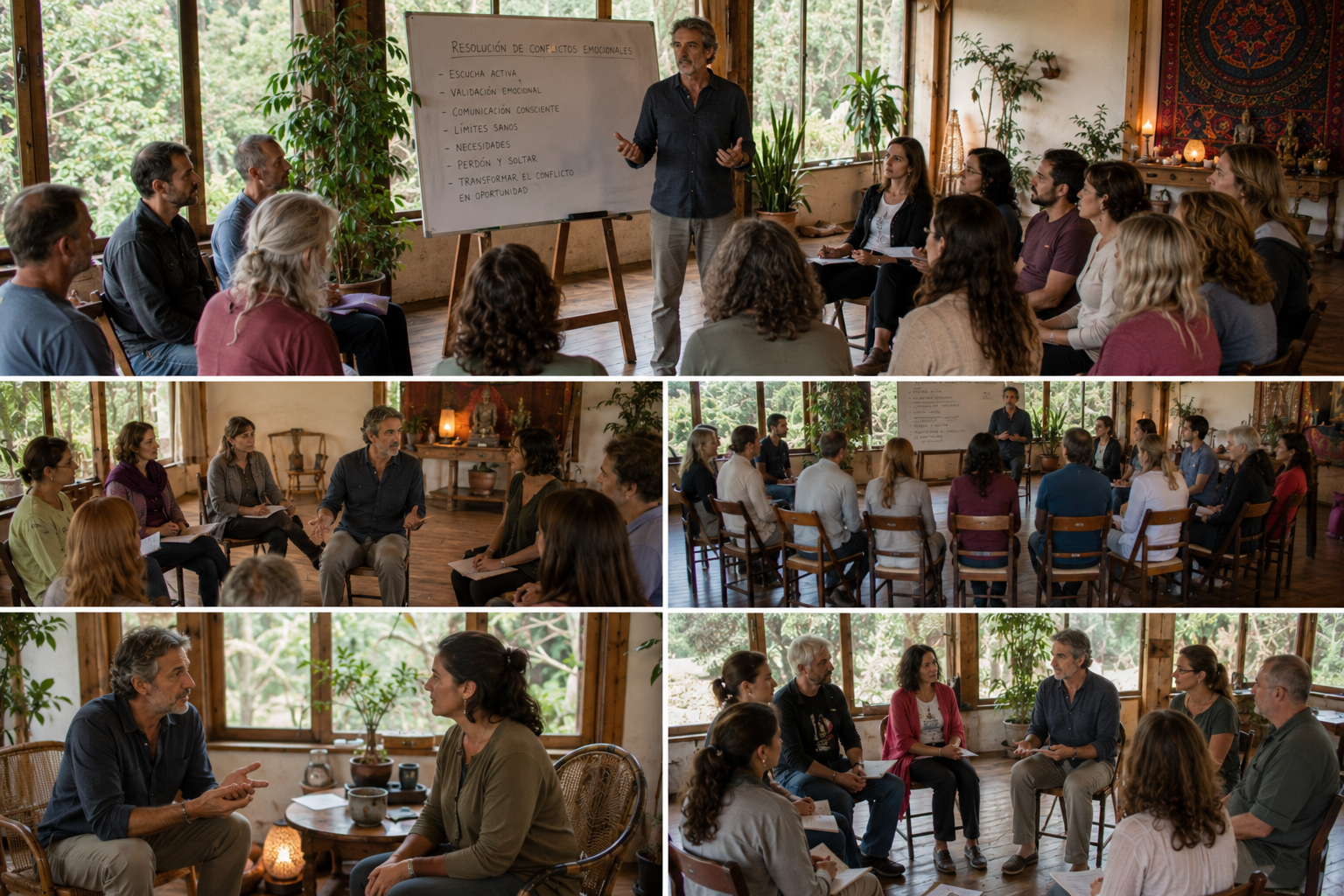Participantes del retiro holístico de reiki disfrutando experiencias de sanación y bienestar