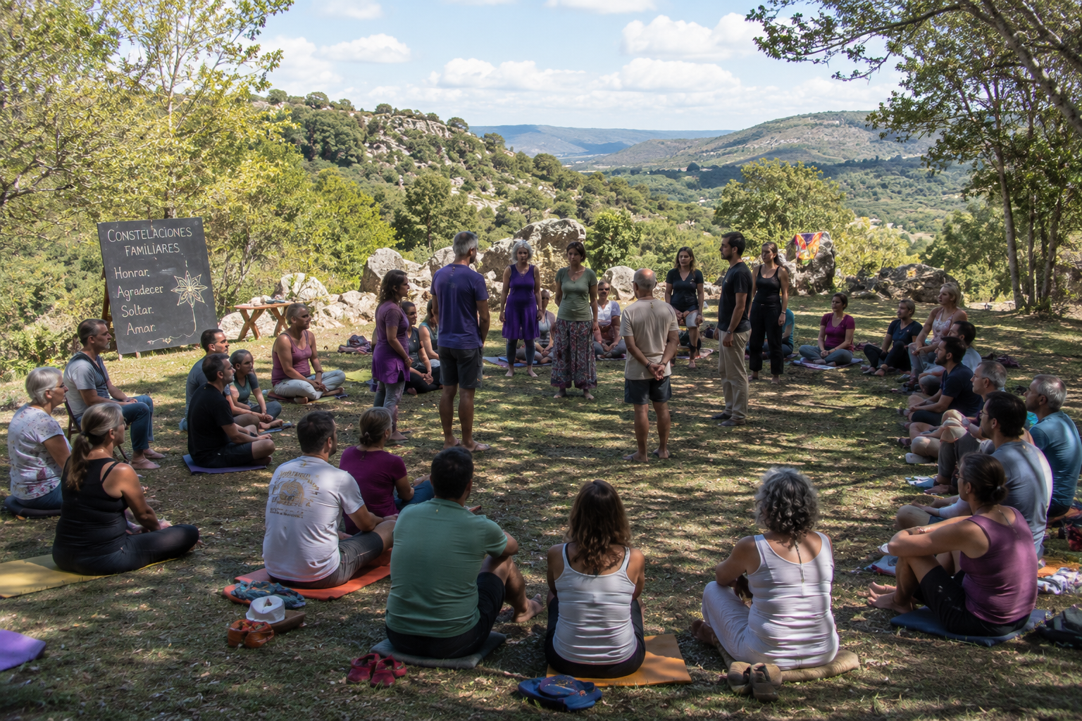 Participantes del retiro holístico de reiki disfrutando experiencias de sanación y bienestar