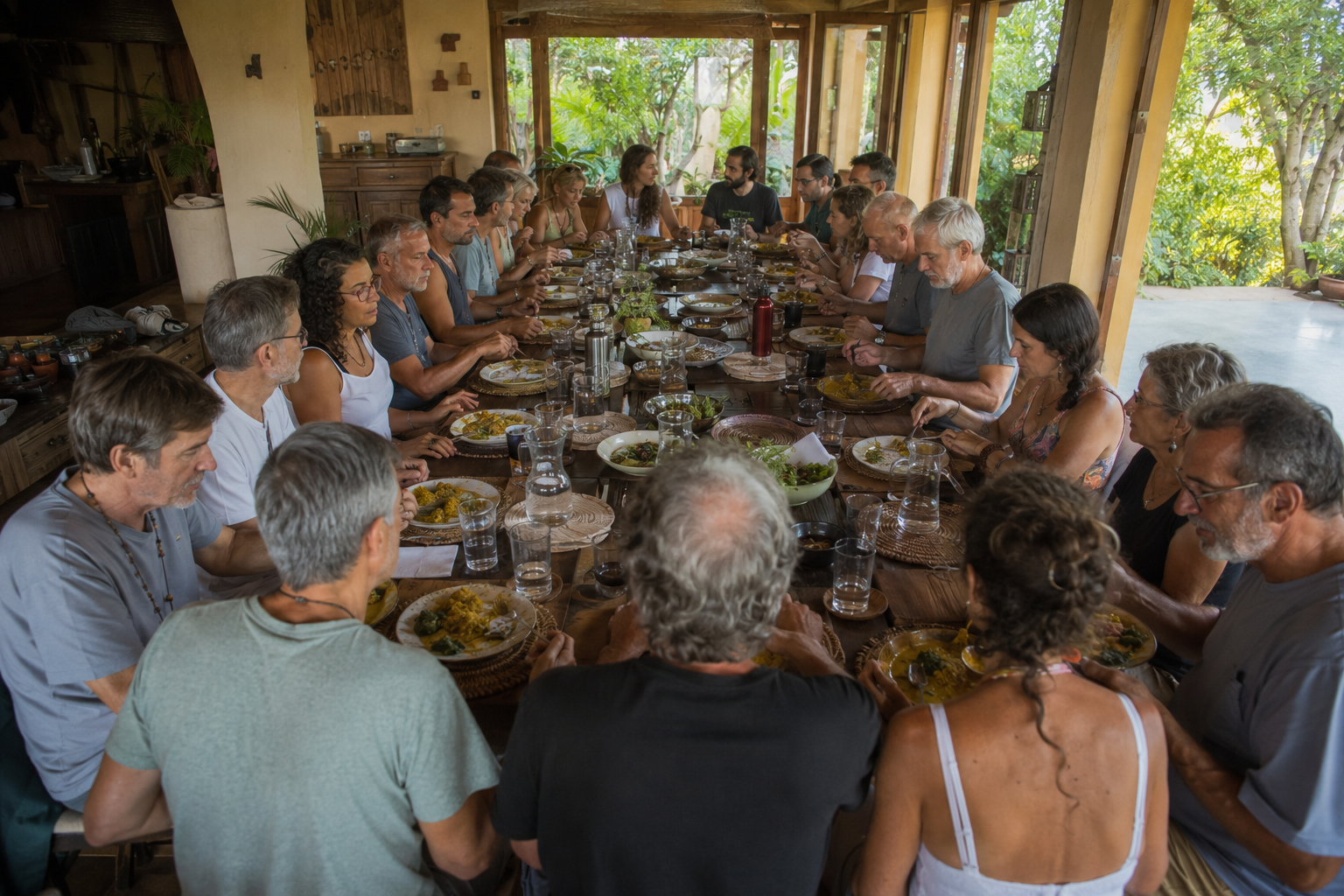 Participantes del retiro holístico de reiki disfrutando experiencias de sanación y bienestar