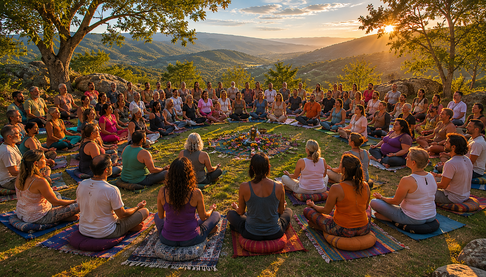 Participantes del retiro holístico de reiki disfrutando experiencias de sanación y bienestar