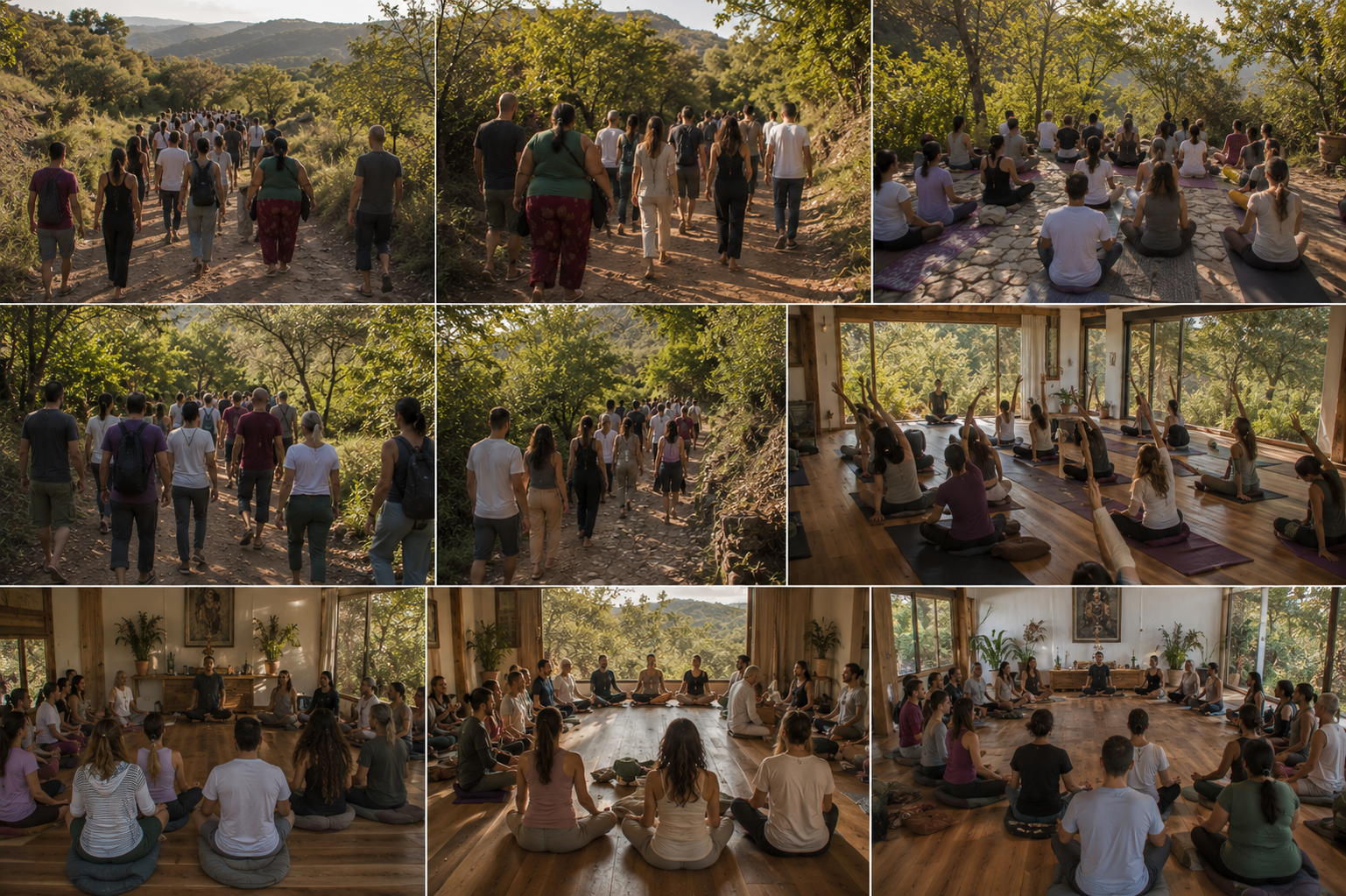 Participantes del retiro holístico de reiki disfrutando experiencias de sanación y bienestar
