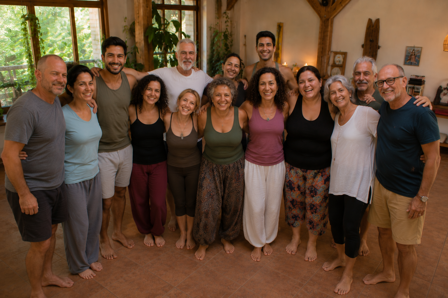 Participantes del retiro holístico de reiki disfrutando experiencias de sanación y bienestar